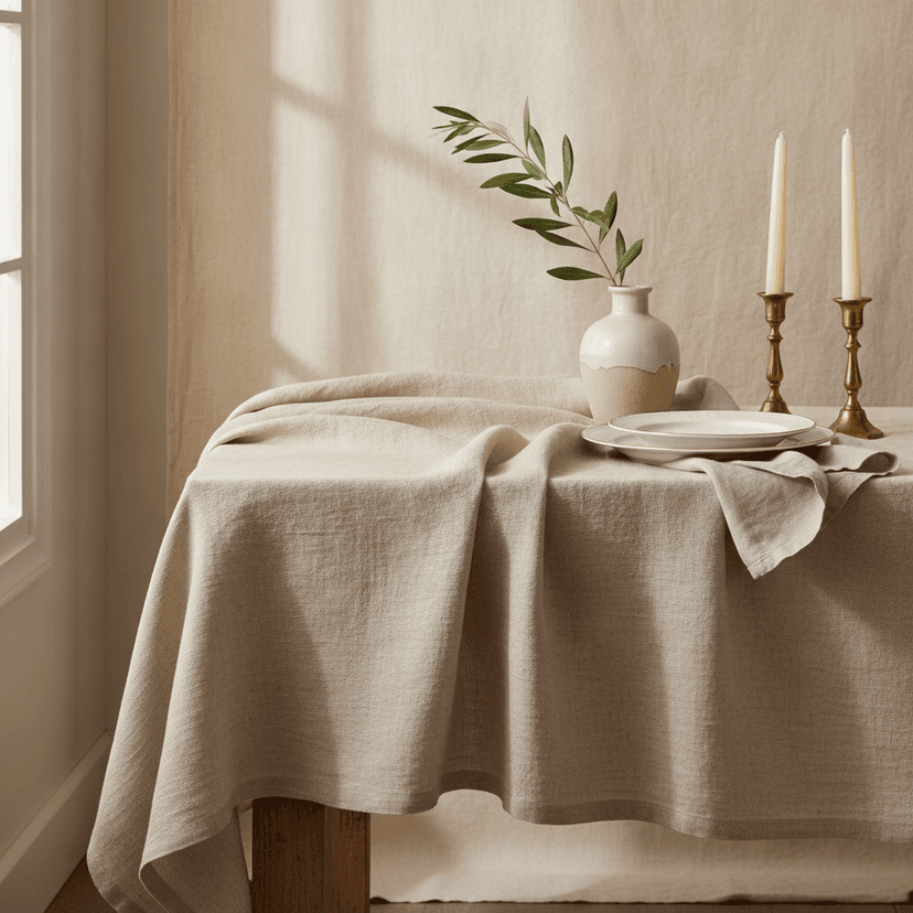 Beige linen-look tablecloth
